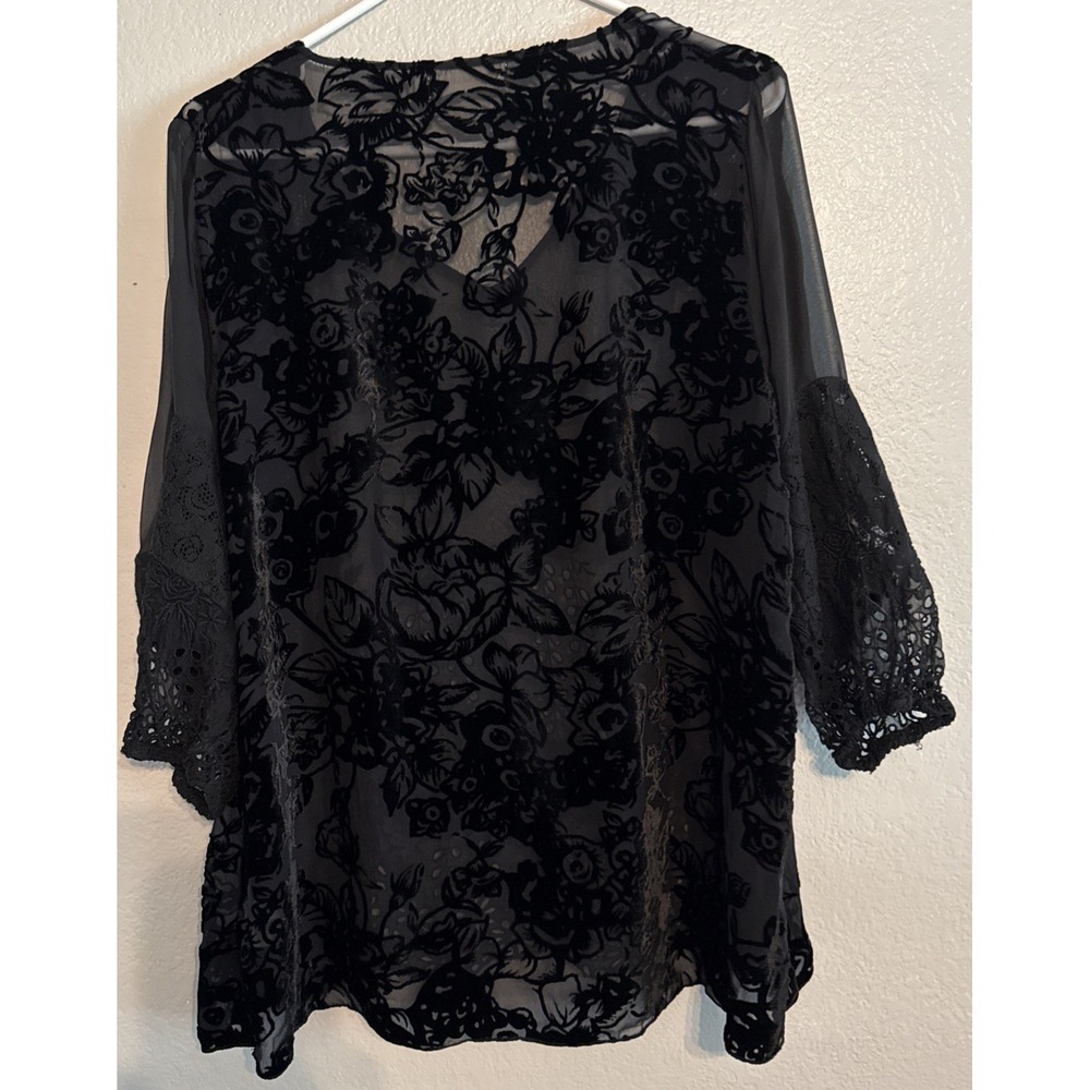 Johnny Was 4 Love and Liberty Velvet Burnout Tunic Top Black M Whimsigoth Lace - Picture 2 of 10